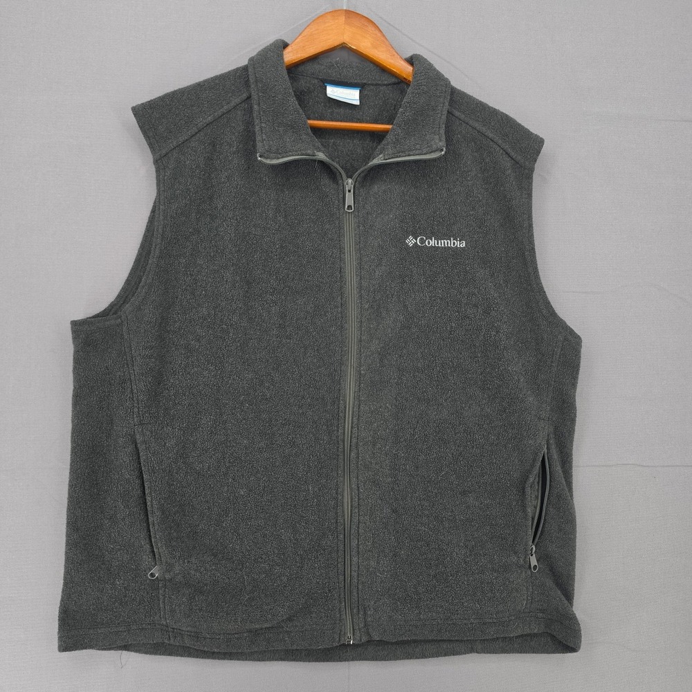 Columbia Mens XL Steens Mountain Fleece Vest Charcoal Gray Full Zip Sleeveless